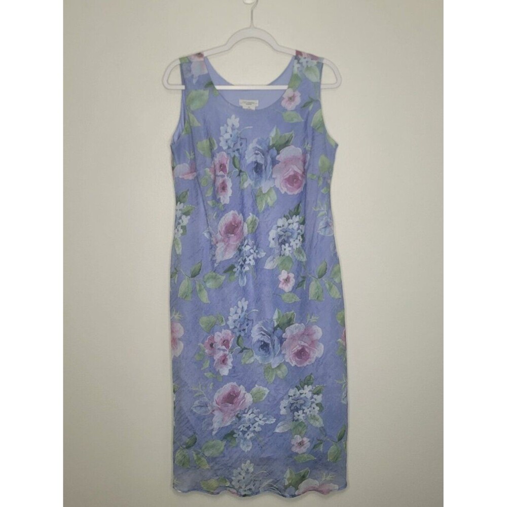 K & Company light blue purple floral church cute classic midi dress size 16w